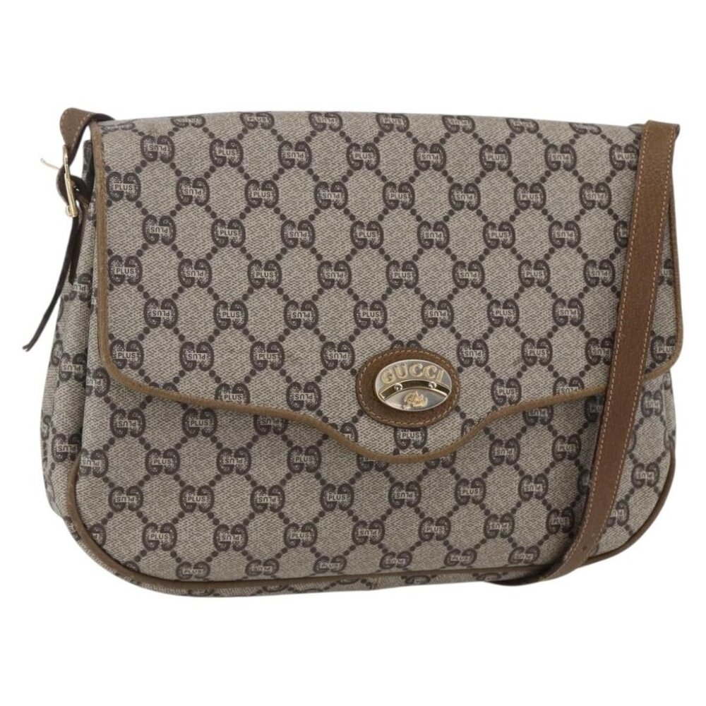 Authentic GUCCI GG Plus Supreme Shoulder Bag PVC Beige Gold